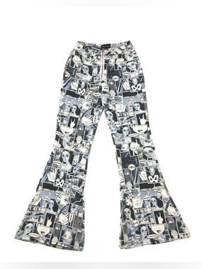 Current Mood Memoir Misfit blue white comic strip flare stretch cotton jeans S